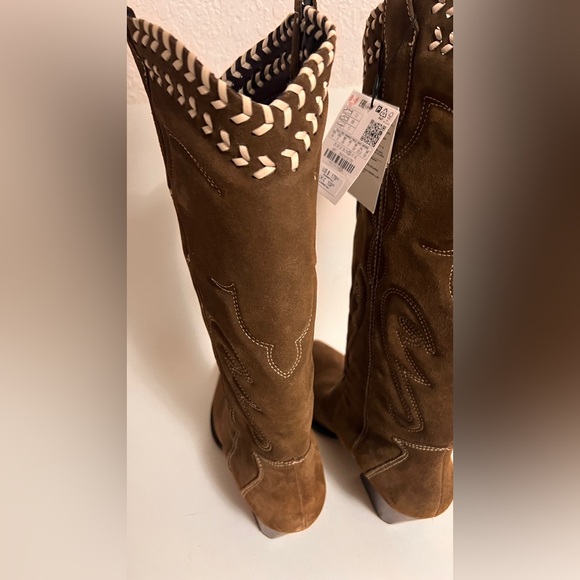 NWT Zara  suede  Embroidered Knee-High Boots - Picture 7 of 8